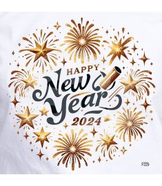 DTF-229 Happy New Years 2024 Gold Glitter 10 x 10 Inches