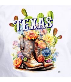 DTF-268 Boots Cactus Nopal Flowers Texas 10 x 12 Inches