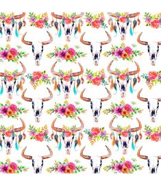 Watercolors Bulls Skull Flowers Vinyl