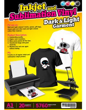 Inkjet And Sublimation Vinyl Dark And Light A3 (20 sheets)