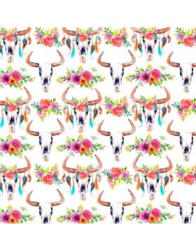 Watercolors Bulls Skull Flowers Vinyl