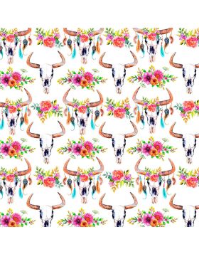 Watercolors Bulls Skull Flowers Vinyl