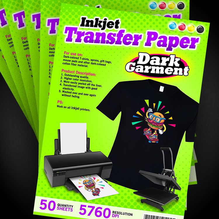 Details about   Ink Jet Printable Heat Transfer Paper for Dark Fabrics 50 Sheets Fibras Oscuras