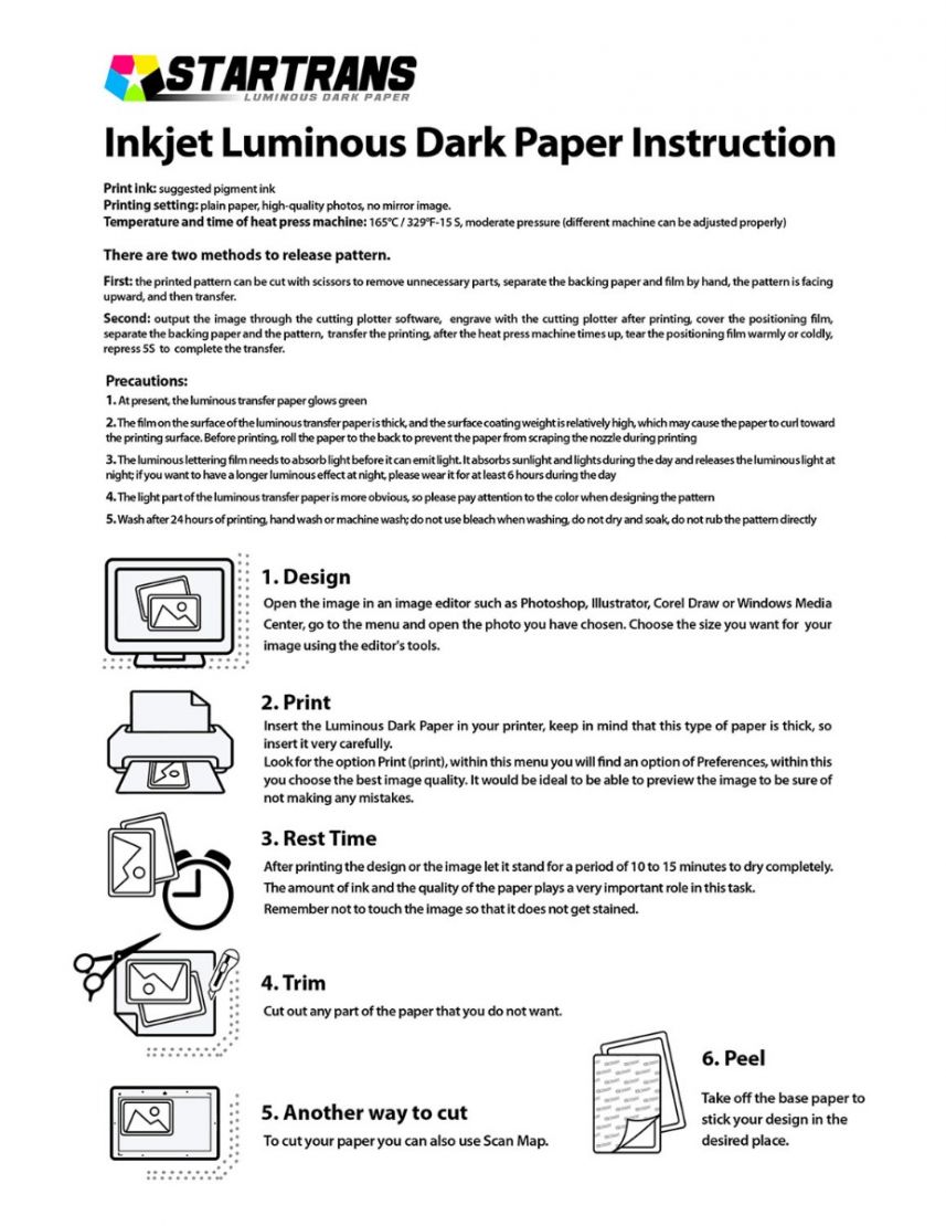 Inkjet Luminous Transfer Paper (10 sheets) - For Dark