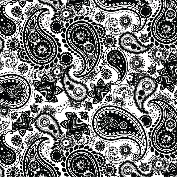 Hot Leathers BAP1001 Classic Black and White Paisley Bandana