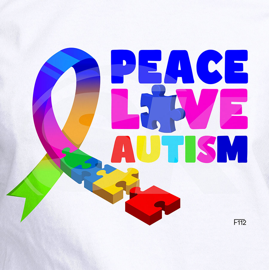 Peace Love Autism Ribbon 10 x 7 inches